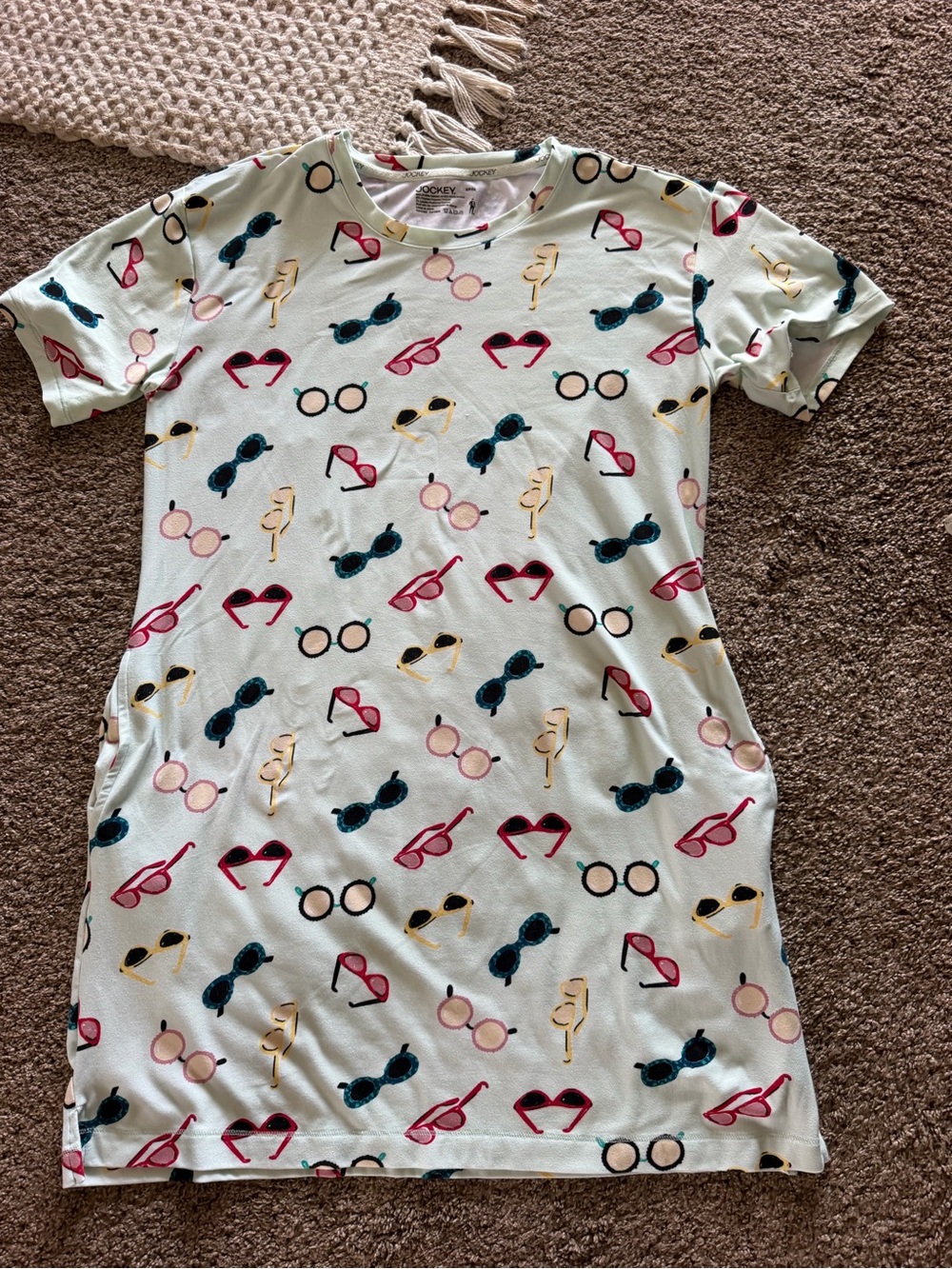 Jockey woman  Nightgown with Pink, Teal, Yellow and Black Sunglass Print S
